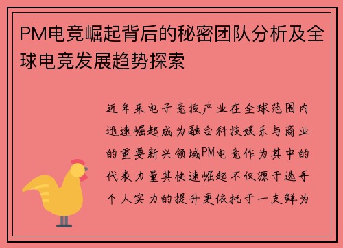 PM电竞崛起背后的秘密团队分析及全球电竞发展趋势探索 PM电竞崛起背后的秘密团队分析及全球电竞发展趋势探索